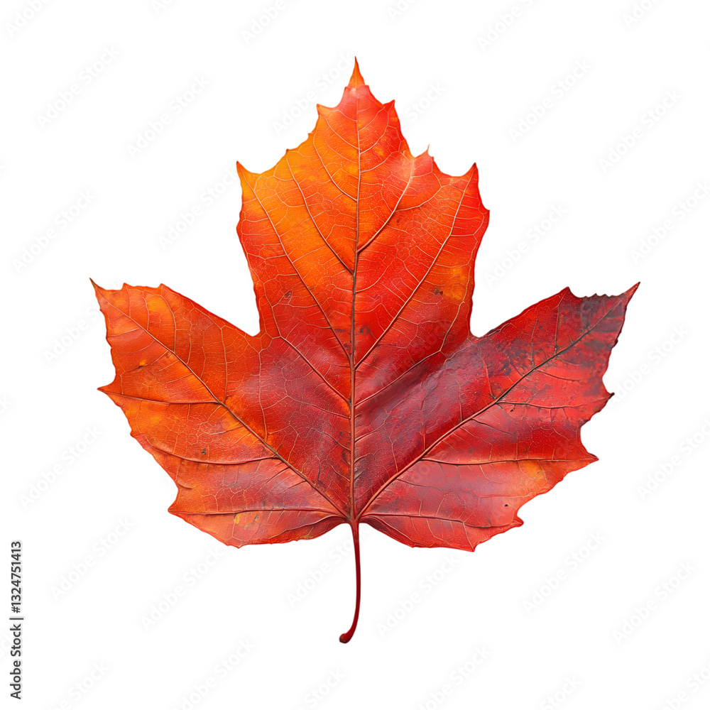 Obraz premium High-resolution close-up of a vibrant red maple leaf with intricate vein details, symbolizing autumn and seasonal change