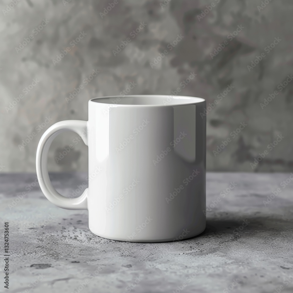 Fototapeta premium A White Ceramic Coffee Mug on a Gray Marble Surface