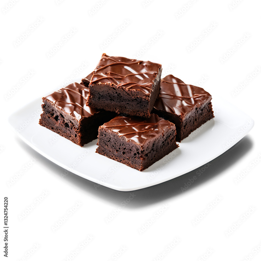 Chocolate brownies on plate isolated on transparent background Chocolate brownies on plate isolated on transparent background