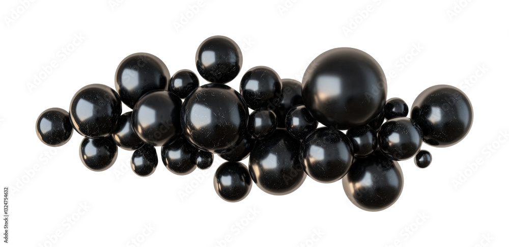 Cluster of glossy black spheres in random arrangement, cut out Cluster of glossy black spheres in random arrangement, cut out