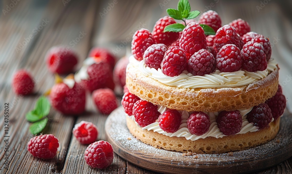 raspberries and cakes on a wooden table raspberries and cakes on a wooden table
