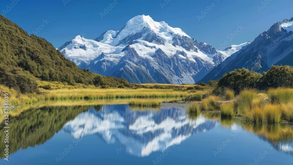 Majestic Mount Cook's Reflection in a Tranquil Lake Majestic Mount Cook's Reflection in a Tranquil Lake