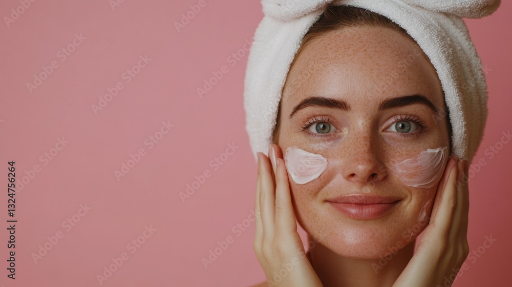 The image depicts a person with fair skin applying skincare products. They have light blue eyes, are wearing makeup, and their hair appears blonde. The image depicts a person with fair skin applying skincare products. They have light blue eyes, are wearing makeup, and their hair appears blonde.