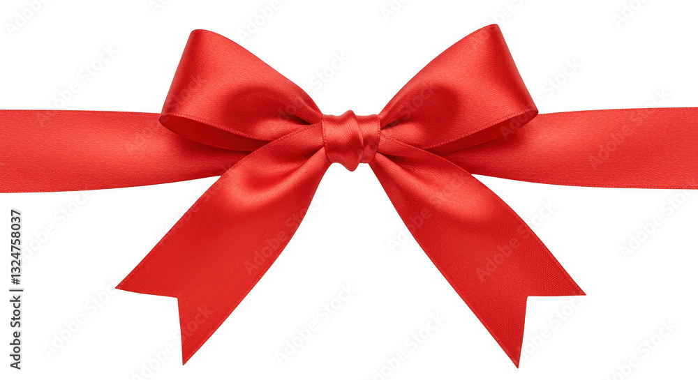Fototapeta premium A vibrant red satin ribbon tied into an elegant bow with symmetrical loops isolated on transparent background