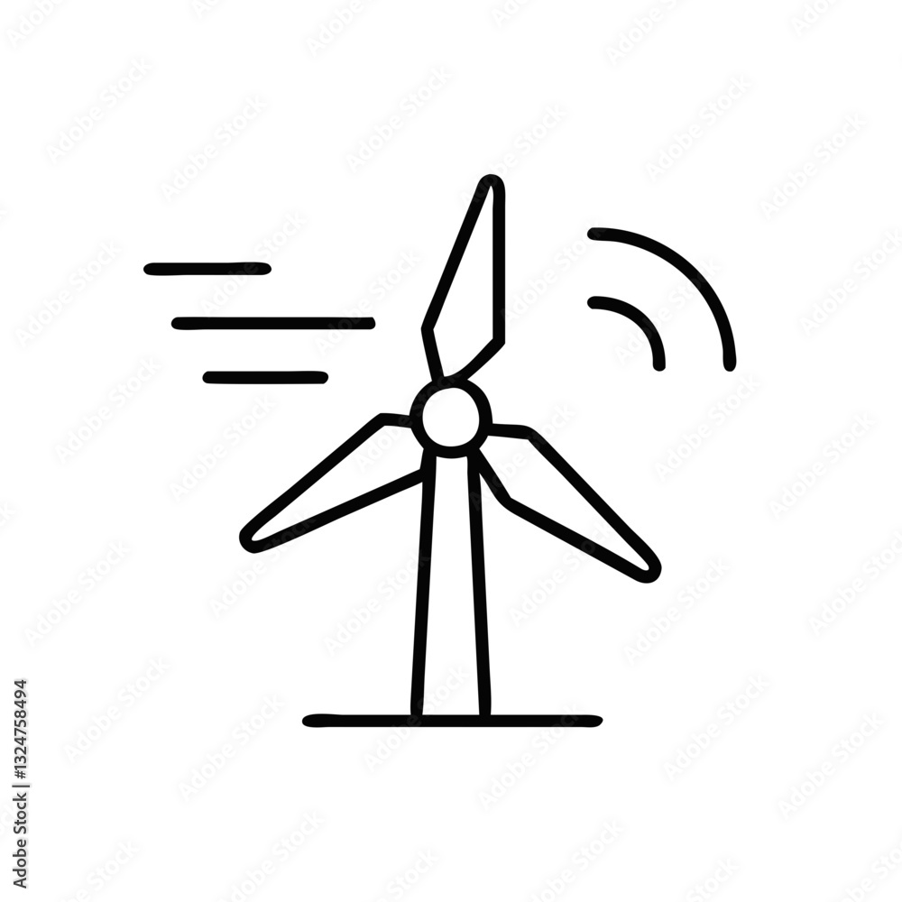 Wind turbine icon with motion lines, representing renewable energy and clean power. Wind turbine icon with motion lines, representing renewable energy and clean power.
