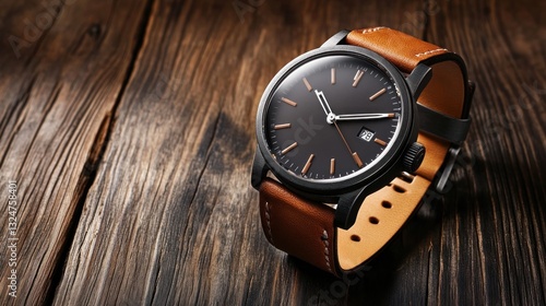 Wallpaper Mural Stylish Black Watch on Wooden Table Torontodigital.ca