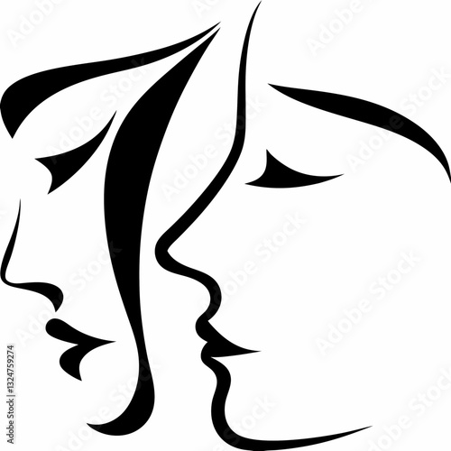 "Abstract Female Face Silhouette Vector – Minimal Line Art of Two Women for Beauty & Modern Design"