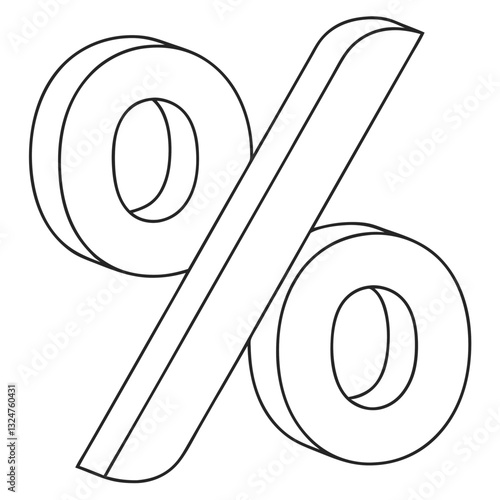 3D Outline Percentage Symbol Vector Illustration in Black and White