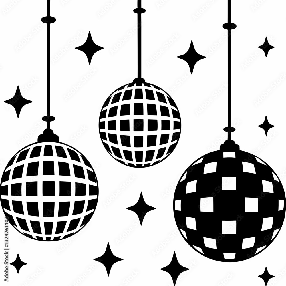 Hanging disco balls with sparkles illustration Hanging disco balls with sparkles illustration