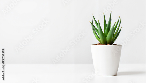 Potted succulent plant on white background for home decor and interior design concept, with copy space