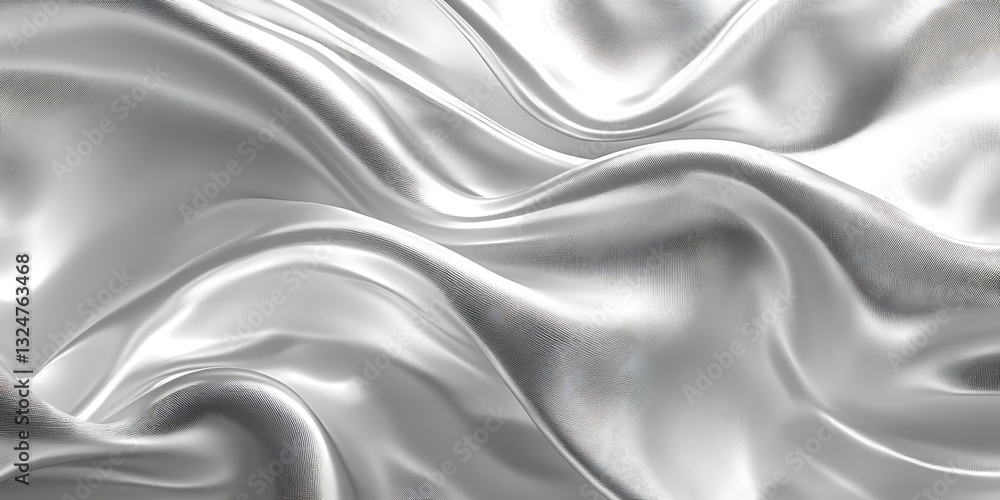 Fototapeta premium Silver fabric, wavy folds, smooth texture