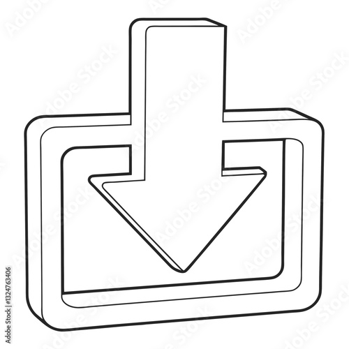 3D Download Arrow Icon with Square Border for Web and App Design