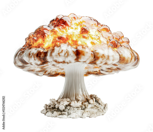Explosive mushroom cloud with intense fire and smoke in dramatic display, cut out