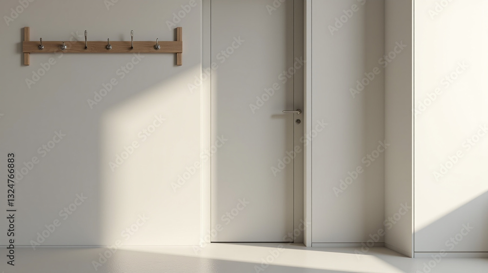 A coat rack stands bare by the door A coat rack stands bare by the door