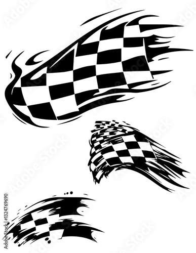 Racing Checkered Flag Flames FireAutomotive Car Decal Design Clip Art Motorcycle Race Graphics illustration