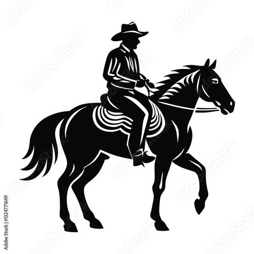 Black and White Horseman Silhouette with Crescent Moon Vector, Rider rides on a horse vector silhouette