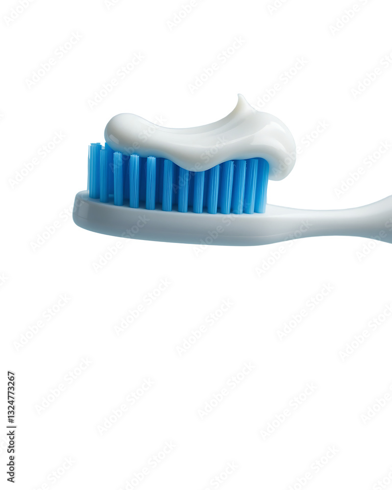 Oral Hygiene Essentials: A close-up studio shot presents a bright blue toothbrush head brimming with a dollop of white toothpaste, signifying the importance of oral hygiene and dental health. Oral Hygiene Essentials: A close-up studio shot presents a bright blue toothbrush head brimming with a dollop of white toothpaste, signifying the importance of oral hygiene and dental health.