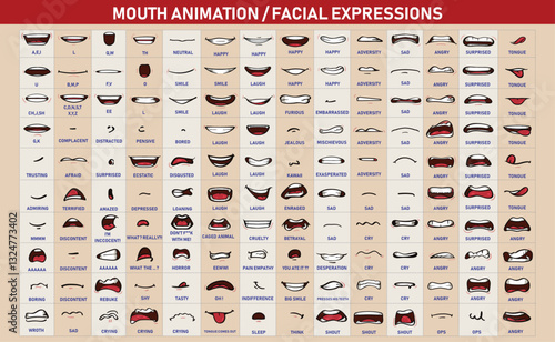 cartoon character talking mouth and lips expressions vector animations	
