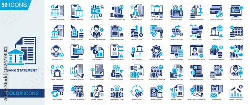 Bank statement icon collection set. Account Balance, Mobile Banking, Digital Wallet, Transaction History, Payment Approval, Card Activation icon. Simple flat vector