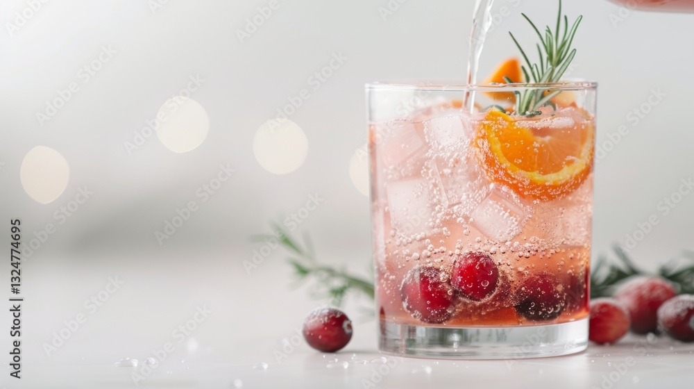 A Refreshing Cranberry and Orange Cocktail with Rosemary Garnish A Refreshing Cranberry and Orange Cocktail with Rosemary Garnish