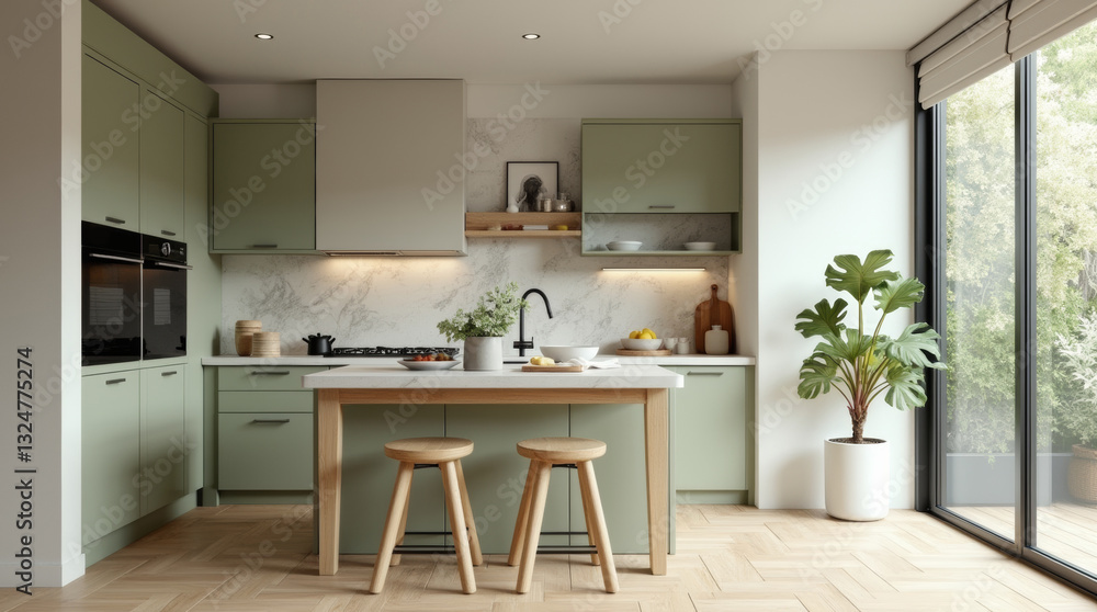 Fototapeta premium Pale green kitchen interior