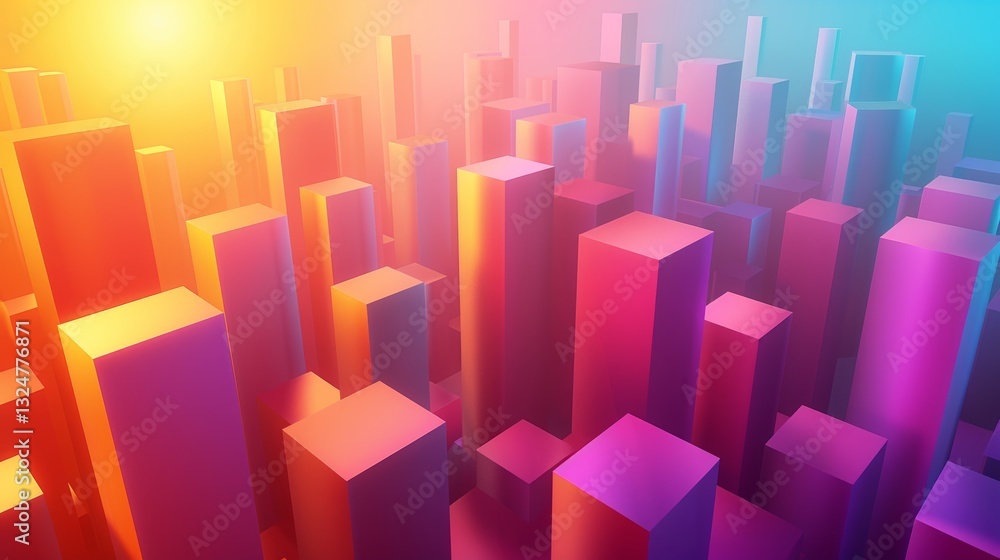 Vibrant 3D Cityscape with Gradient Colors and Geometric Shapes Vibrant 3D Cityscape with Gradient Colors and Geometric Shapes