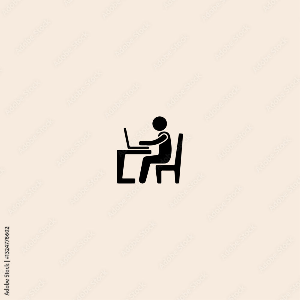 Pictogram Businessman Working on Computer icon flat vector design. Pictogram Businessman Working on Computer icon flat vector design.