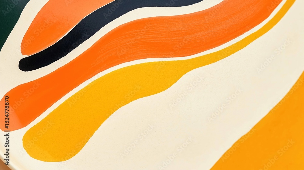 Obraz premium Close up view of dynamic ceramic glaze showcases vibrant orange, yellow, black, and white brush strokes, highlighting intricate details