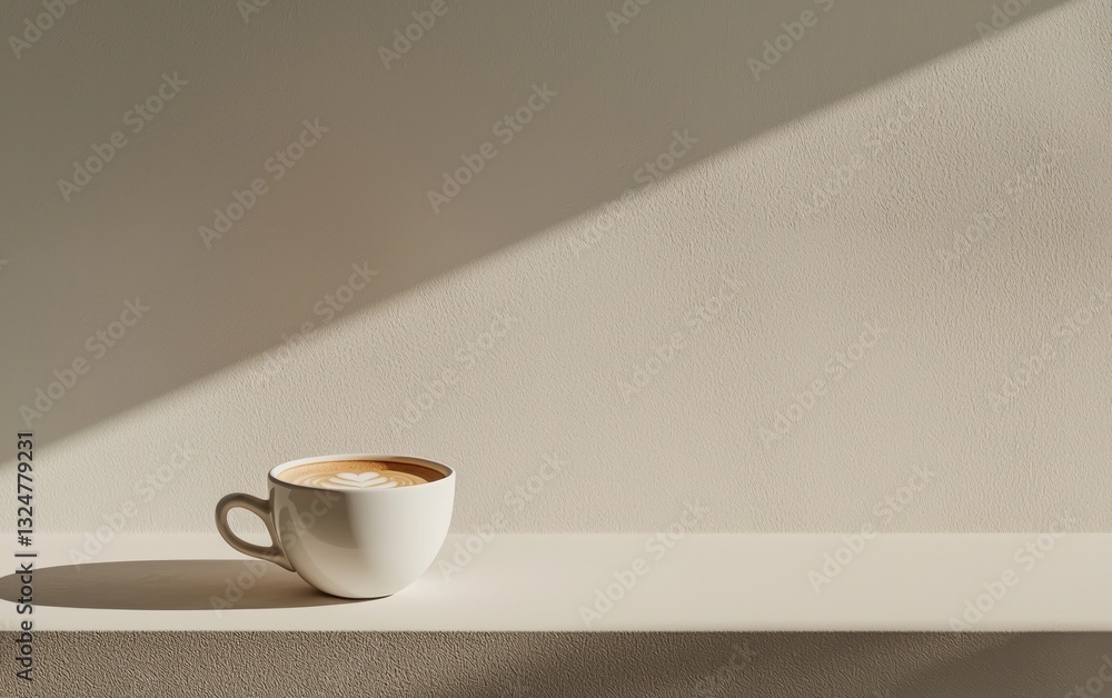 Obraz premium Cappuccino in Sunlight on Beige Surface