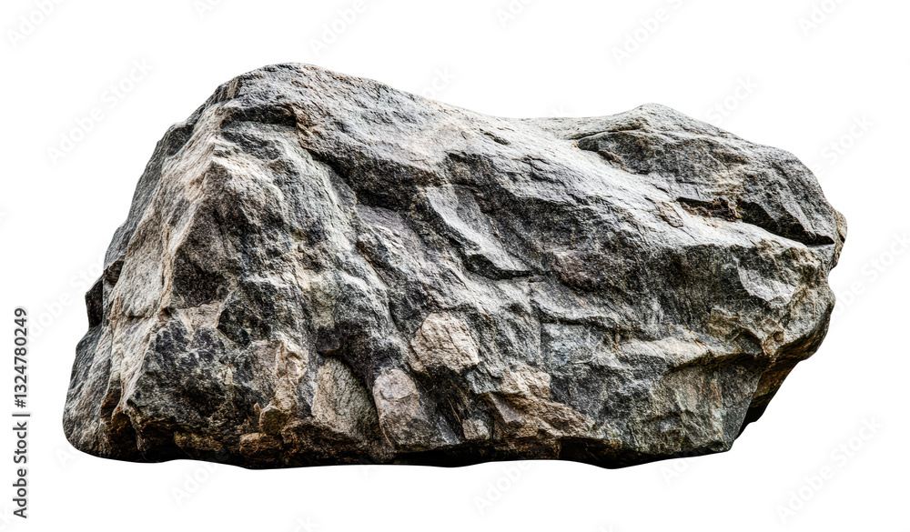 Fototapeta premium Large rough granite boulder with textured surface, cut out