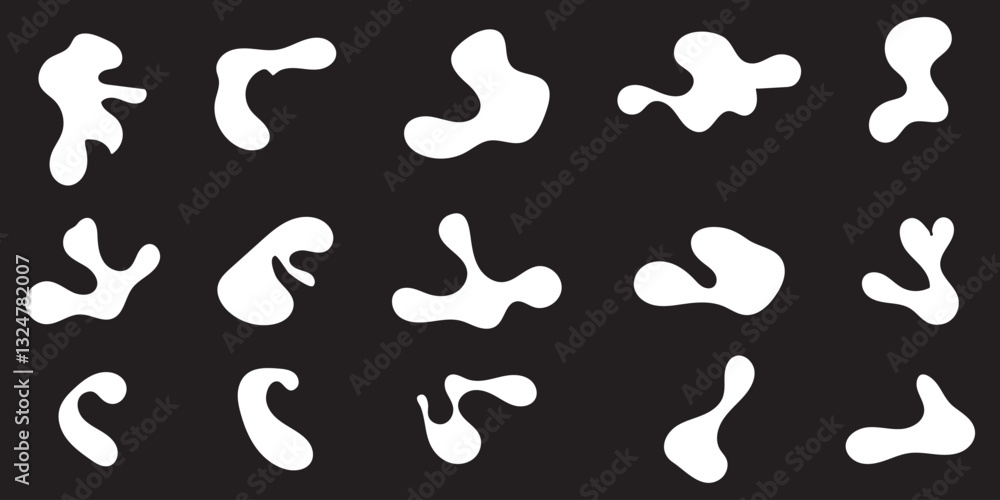 Random blob shapes silhouette icon set. black blobs irregular shapes Isolated on a white background. Water splotches, liquid ink spots, Abstract fluid shapes, water forms vector illustration. Random blob shapes silhouette icon set. black blobs irregular shapes Isolated on a white background. Water splotches, liquid ink spots, Abstract fluid shapes, water forms vector illustration.