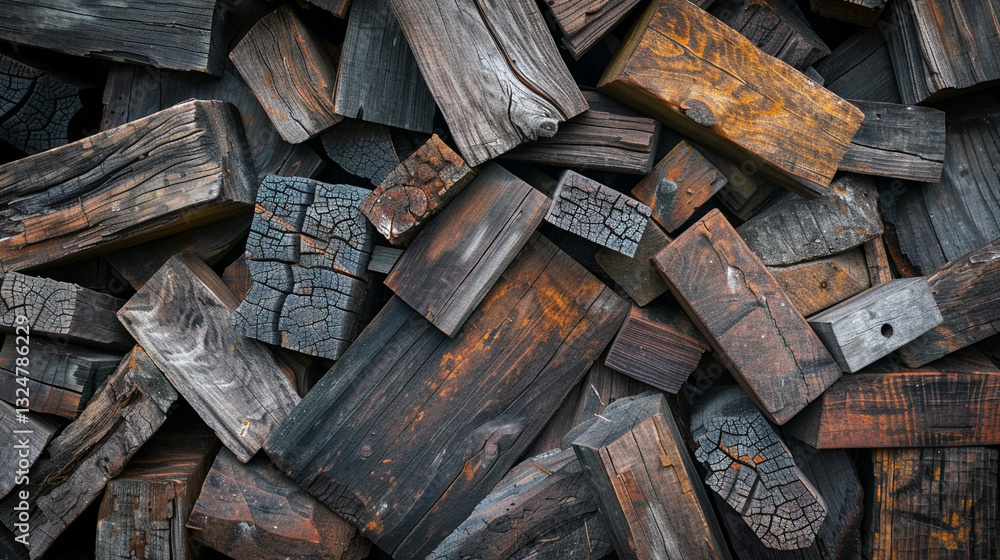 Flat lay of reclaimed ship wood, weathered and aged texture, deep rustic brown and gray tones Flat lay of reclaimed ship wood, weathered and aged texture, deep rustic brown and gray tones