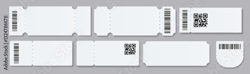 Ticket Empty template. Concert movie theater boarding blank white tickets lottery coupons . Vector
