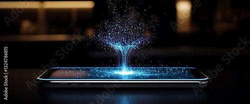 Glowing Digital Tree Emerging from Smartphone Screen
