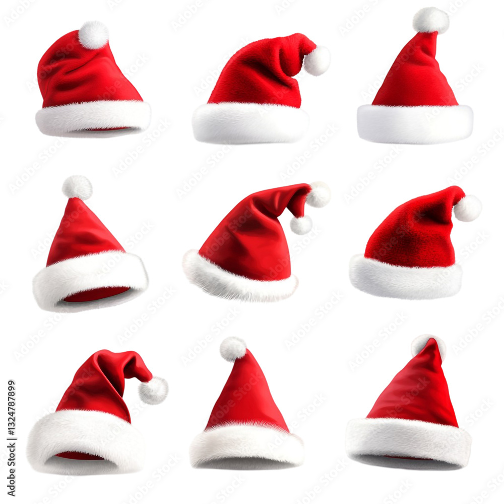 Nine Santa hats in various angles festive Christmas cheer Nine Santa hats in various angles festive Christmas cheer