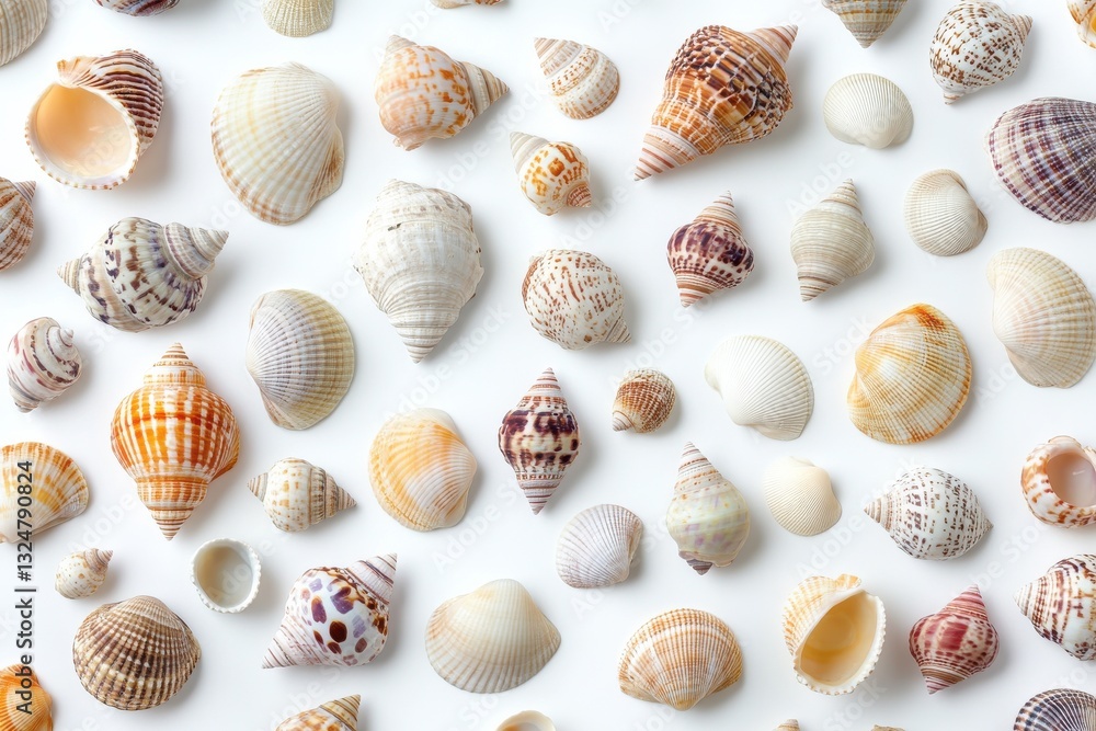 Scattered seashells creating a coastal summer feels backdrop