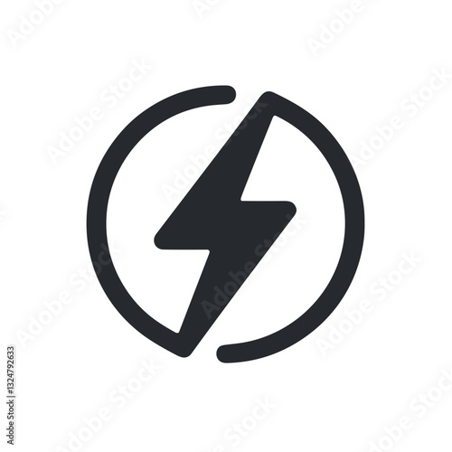 Vector icon of a lightning bolt for energy and power concepts, transparent background