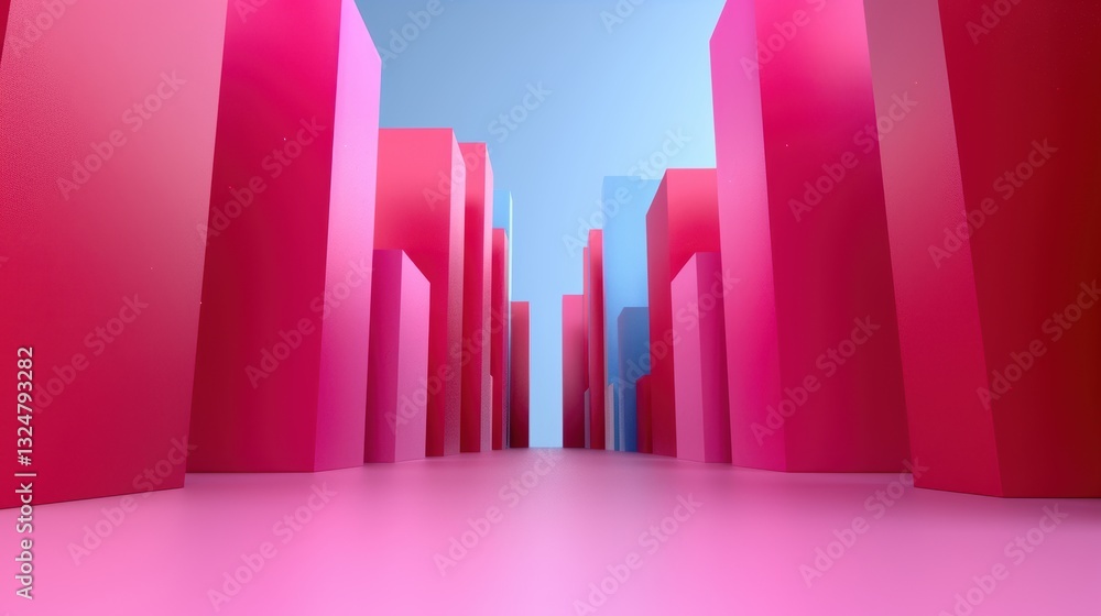 Abstract pink and blue geometric cityscape with skyscrapers Abstract pink and blue geometric cityscape with skyscrapers