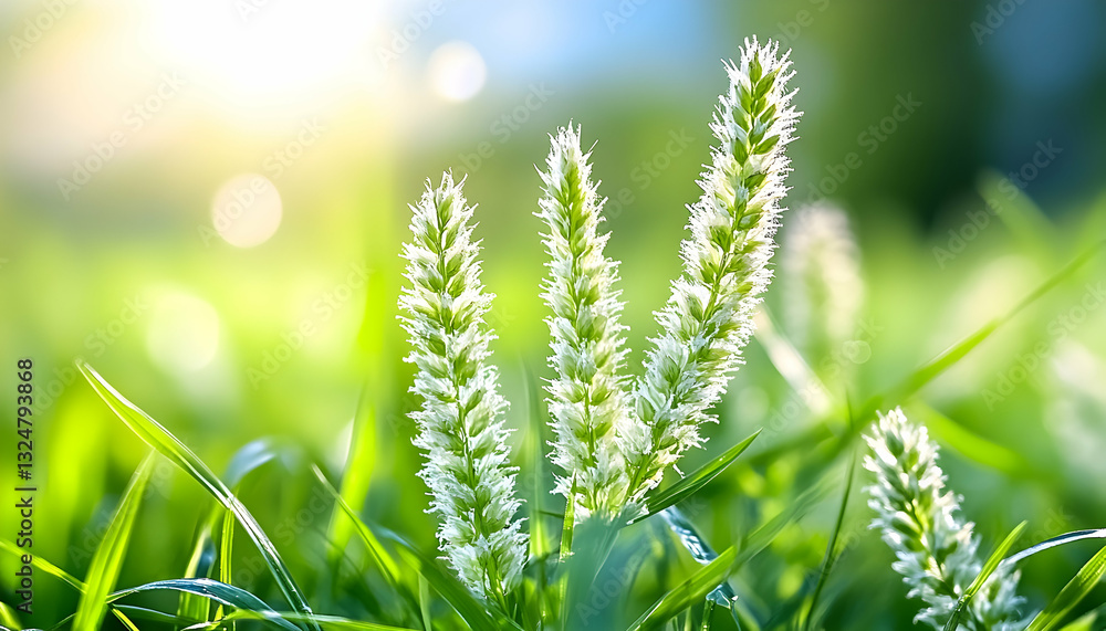 Fresh green grass with delicate white flowers