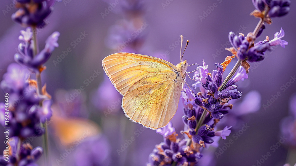 Naklejka premium Close-up of a butterfly resting on a leaf, ultra-detailed wings, delicate natural beauty