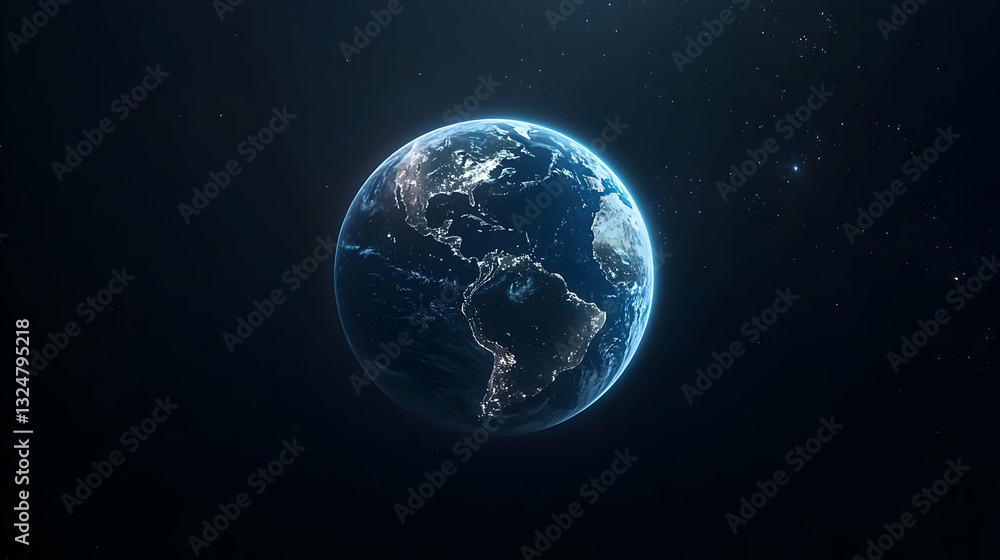 Obraz premium Digital Earth Sphere In Deep Blue Space With Illuminated Pixelated Surface and Subtle Starry Background