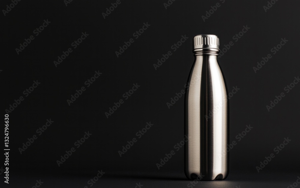Silver Water Bottle on Dark Background Silver Water Bottle on Dark Background