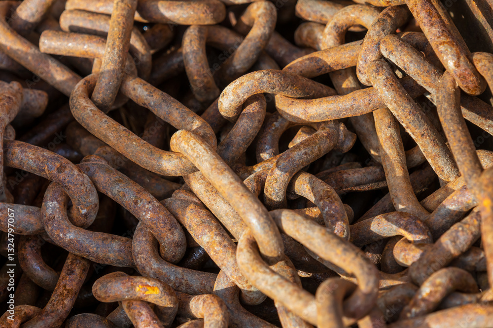 A weathered pile of rusty chains, showcasing time's marks on metal A weathered pile of rusty chains, showcasing time's marks on metal