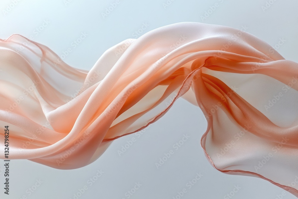 Flowing peach-colored silk scarf, ombre effect, elegant and lightweight fabric. Flowing peach-colored silk scarf, ombre effect, elegant and lightweight fabric.