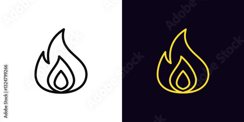 Outline fire icon, with editable stroke. Fire shape, flame silhouette. Hot content, burning flame shape, fire blaze, super hot, crazy hit, super popular, fiery top, bonfire, super roast. Vector icon