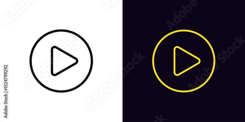 Outline play button icon, with editable stroke. Round play button, start media icon. Streaming service, multimedia player, start play, music and video content, game stream, entertainment. Vector icon