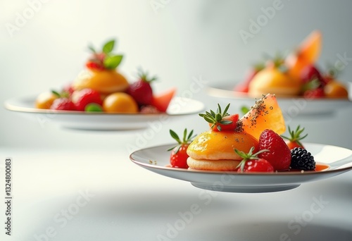 Wallpaper Mural floating culinary delights serene minimalist backgrounds creating visual feasts color composition, backdrop, design, presentation, aesthetics, dish Torontodigital.ca