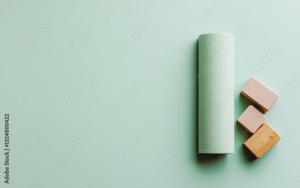 Obraz premium Pastel Blocks and Textured Mat on Green Background