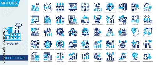 Industry icon collection set. market analysis, competitor, Market trends, value chain, market share, customer segmentation icon. Simple flat vector
