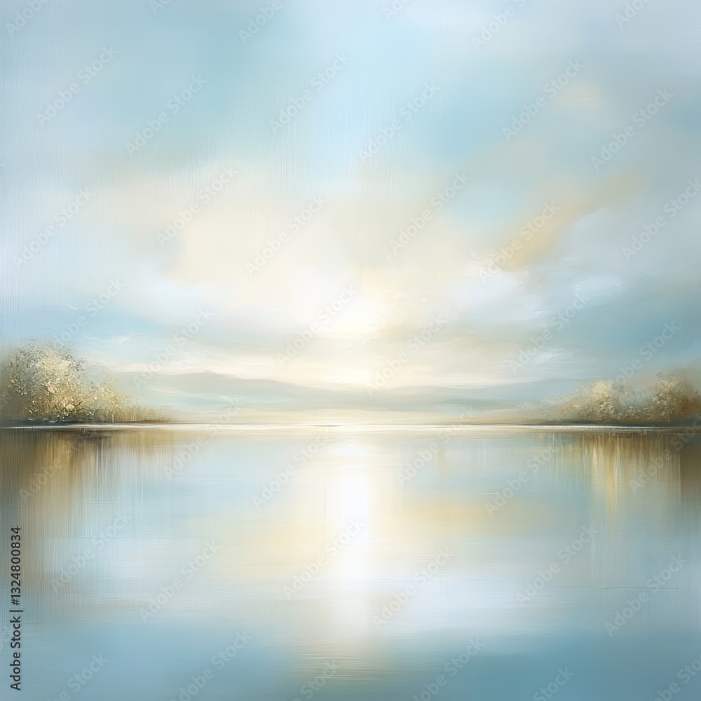 Fototapeta premium Abstract Landscape with Calm Water and Pale Sky